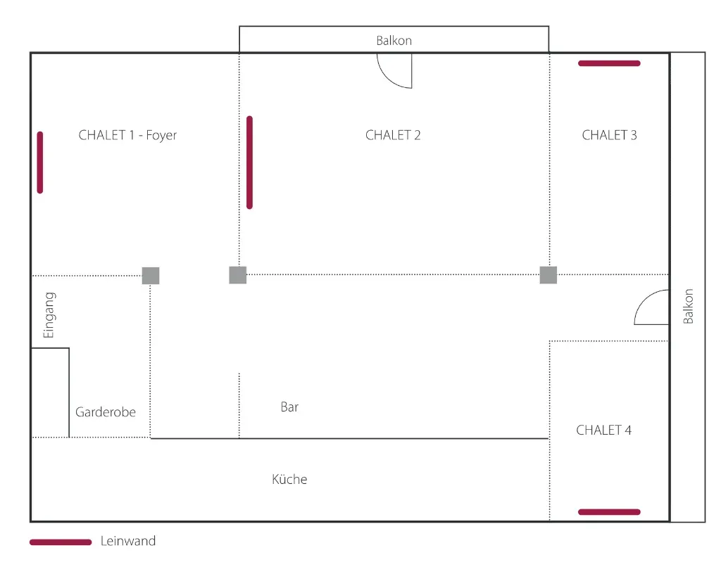 Detaillierter Grundriss der Seminarräume und Eventflächen im Greenvieh Chalet
